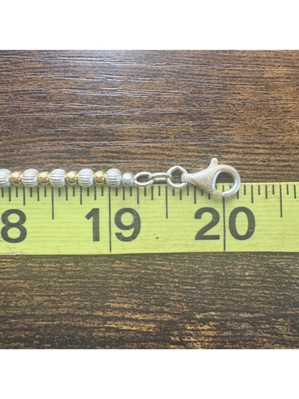 Beaded Chain Necklace Two Tone Sterling Silver 925 Size 20" Length - Picture 8 of 10